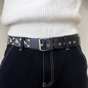 vintage style black American star western studded design belt